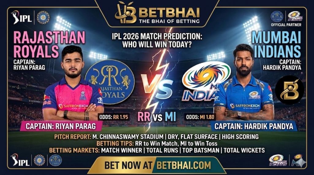 RR vs MI Live Betting – IPL 2026 Match Odds, Betting Tips & Instant ID on Betbhai9
