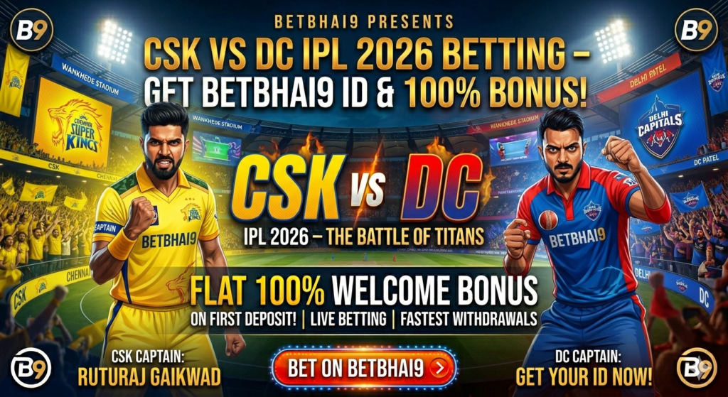 CSK vs DC betting Betbhai9 – Get Betbhai9 ID & 100% Bonus