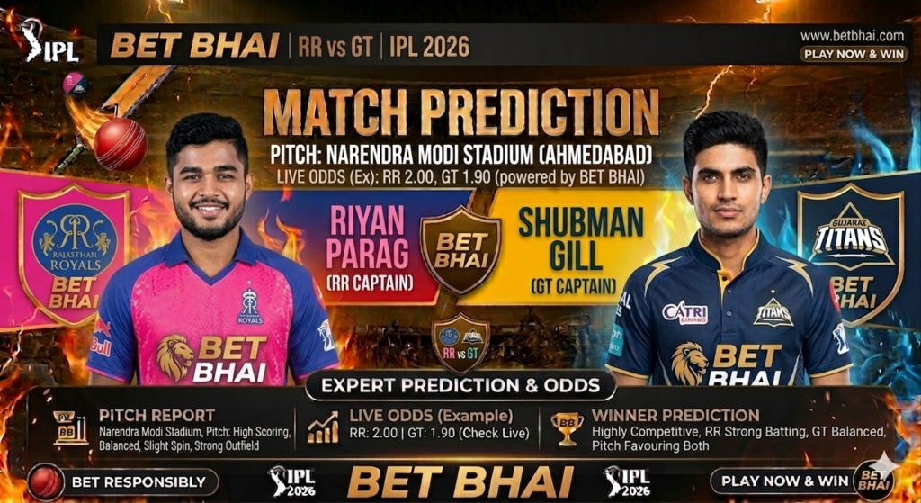 GT vs RR Match Prediction : Who Will Win Today? Ahmedabad Pitch Report & Betting Tips