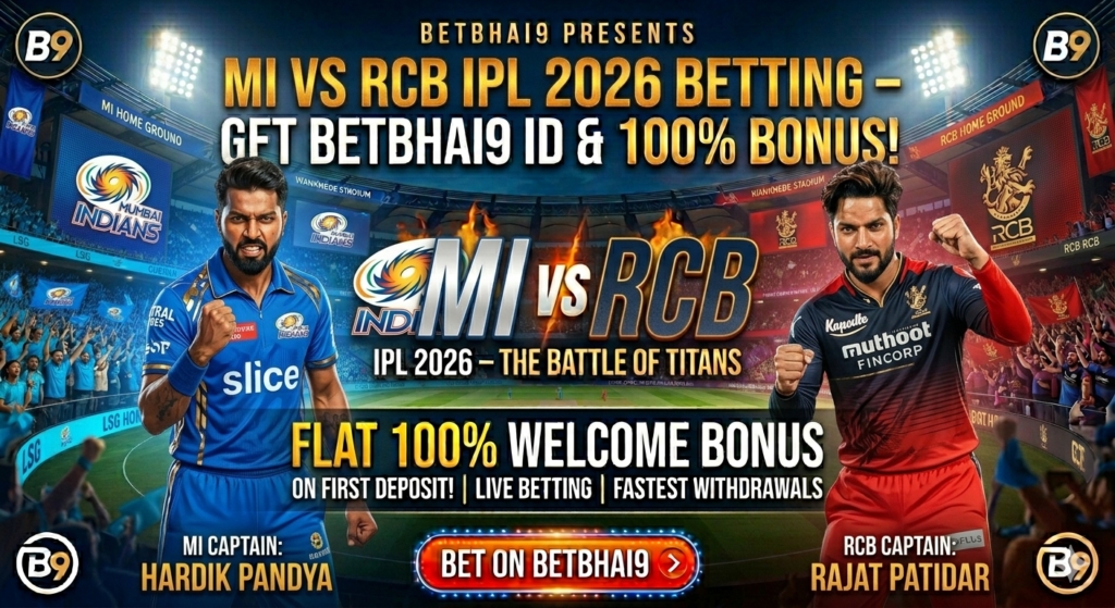 MI vs RCB betting Betbhai9– Get Betbhai9 ID & 100% Bonus