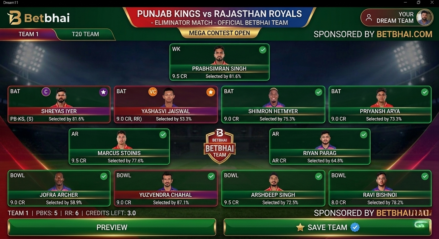 PBKS vs RR Match Prediction, Toss & Dream11 Team – IPL 2026 Match 40 | Get Betbhai ID